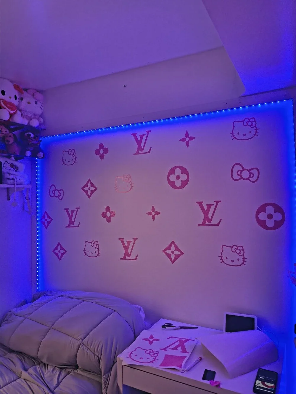 Hello Kitty Pink Vinyl Sticker Sheet for Bedding Decor